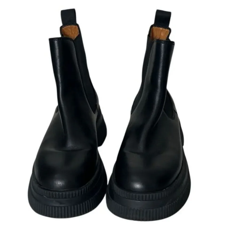 Ganni Black‎ Leather Chelsea Boots Women’s US 8 Platform Lug Sole Grunge